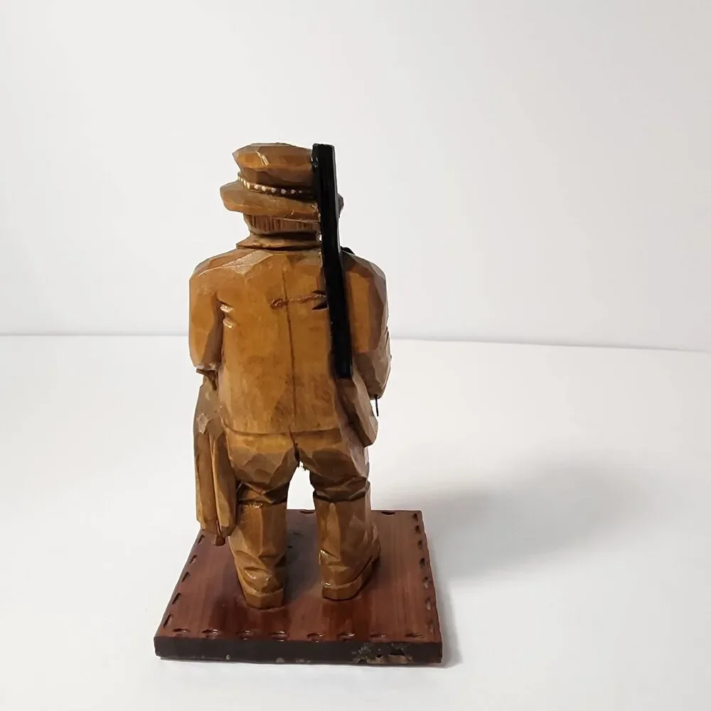 Vintage 1970's Hand Carved Wooden Hunter With Pheasant 12'' Figurine MCM